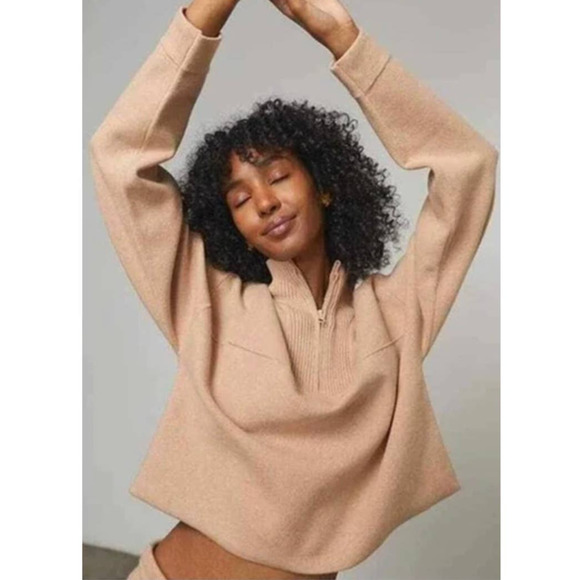 lunya Sweaters - Lunya Cozy Cotton Silk Zip Pullover Sweater In Tranquil Tan Size XL New